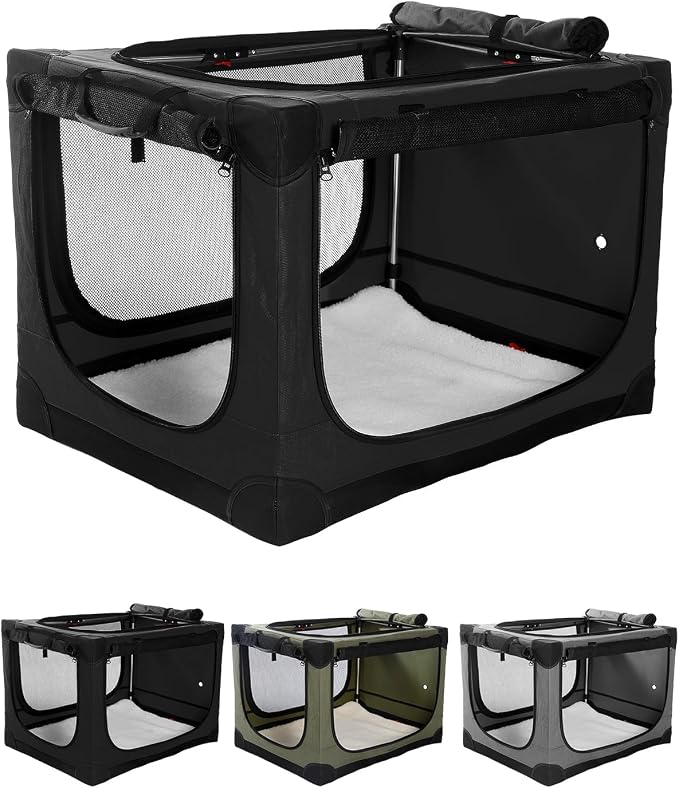 Veraste 30" Soft Collapsible Travel Dog Crate for Medium Dogs,Black | 4-Door Foldable Travel Crate,breathable mesh, foldable with storage bag