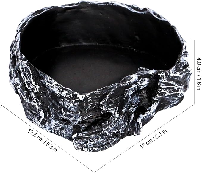 Reptile Feeding Dish Bowl,Reptile Rock Food/Water Dish for Reptiles,Amphibians,Bearded Dragon,Lizard,Frog,Gecko,Tortoise,Hermit Crab and Other Little Critters,Made from Premium Resin(Large Size)