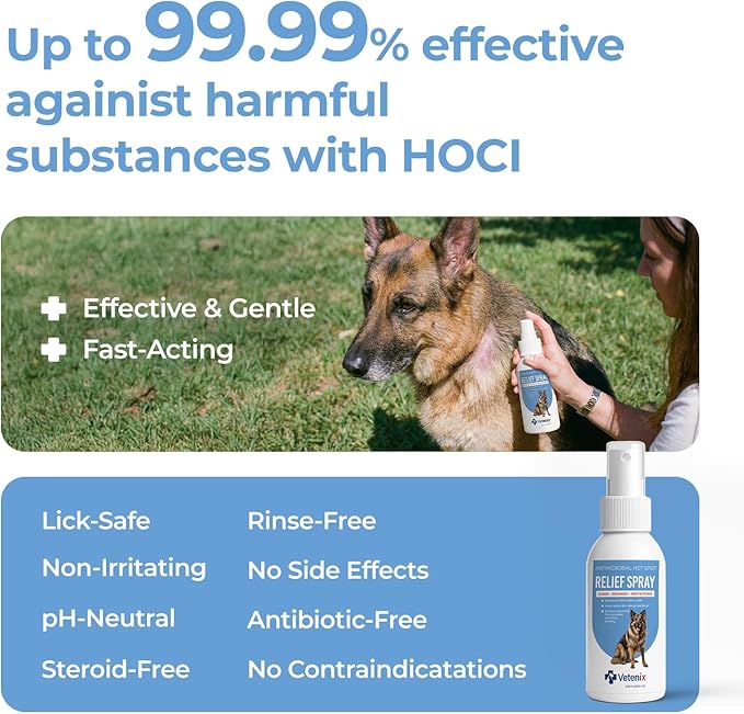 Hot Spot Spray for Dogs Healing Aid for Skin Sores, Irritations & Redness | Anti-Itch Relief to Stop Chewing & Licking | Safe, Non-Toxic HOCl Formula for All Animals | 3.38 fl oz