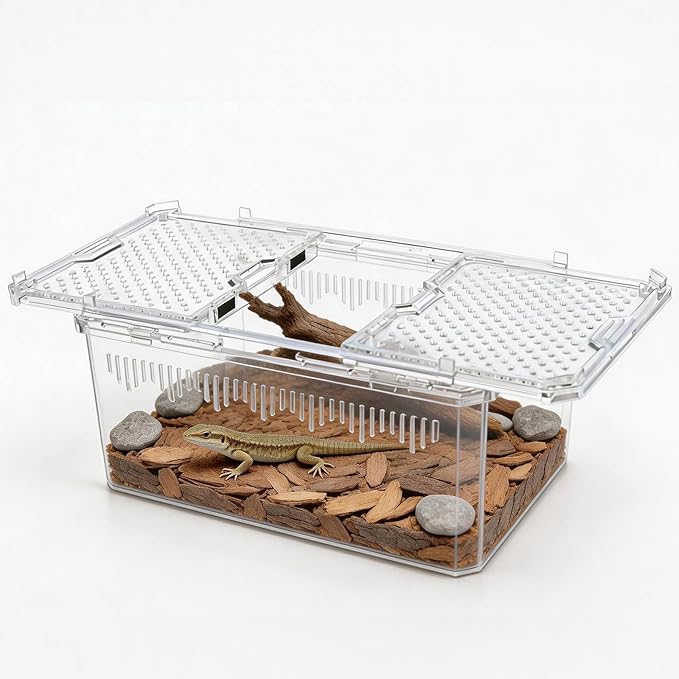High-Transparency Reptile & Insect Enclosure Terrarium with Magnetic Door, Excellent Ventilation, Easy Cleaning, and Strong, Long-Lasting Build for Frog,Insect House Gecko, Hermit Crab White, 12Inch