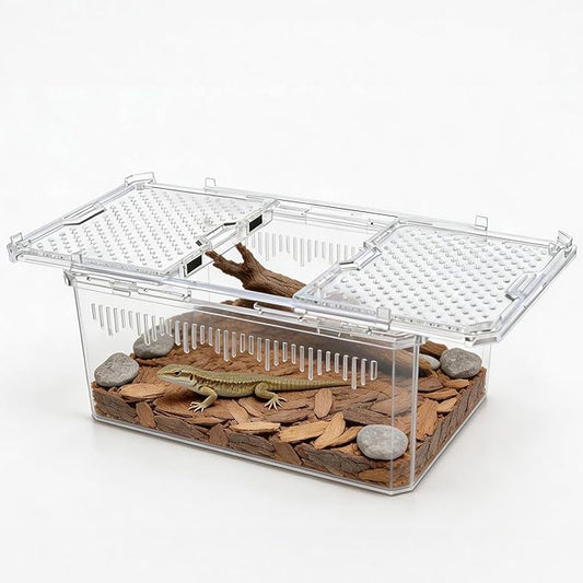 High-Transparency Reptile & Insect Enclosure Terrarium with Magnetic Door, Excellent Ventilation, Easy Cleaning, and Strong, Long-Lasting Build for Frog,Insect House Gecko, Hermit Crab White, 12Inch