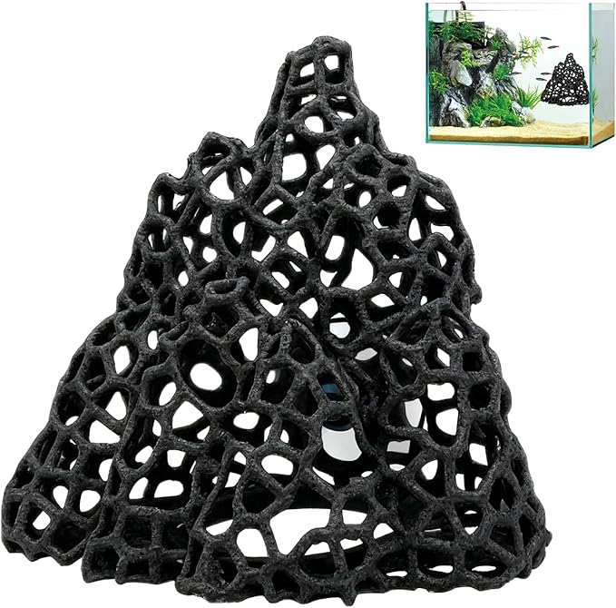 Cave with Suction Cup, Aquarium Betta Fish Hideout Habitat Decor, Stable Resting Hiding Place for Cherry Shrimp, Dwarf Shrimp, Guppy and Small Fish (Black)