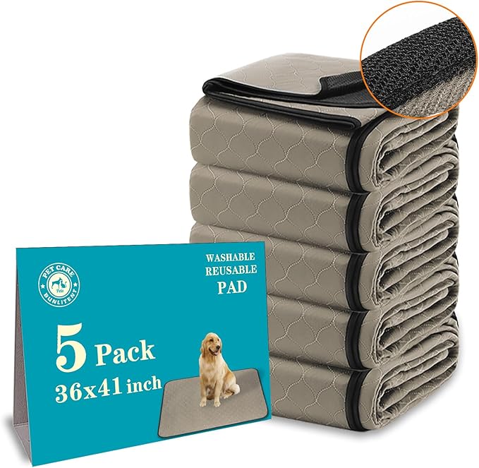 Bunlitent Washable Pee Pads for Dogs 36" x 41", 5 Pack, Reusable Puppy Pads | Reusable, Quick Dry, Anti-Slip, Waterproof, Whelping Pad for Pet, Playpen, Incontinence, Housebreaking, Training, Brown