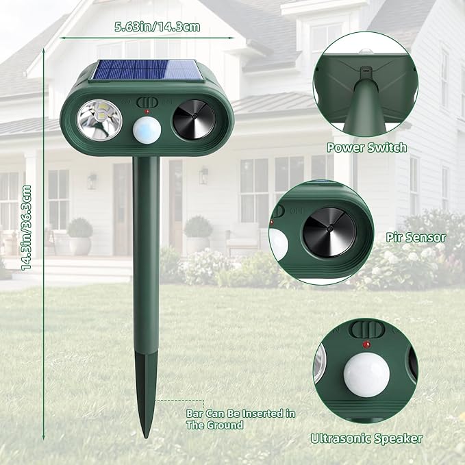 Sonic Fortress Pro Deer Repellent Devices, Solar Ultrasonic Racoon Squirrel Repellent Outdoor IP65 Motion Activated Animal Repeller Cat Deterrent Light to Scare Rabbit Dog Skunk Out of Garden Yard(4)