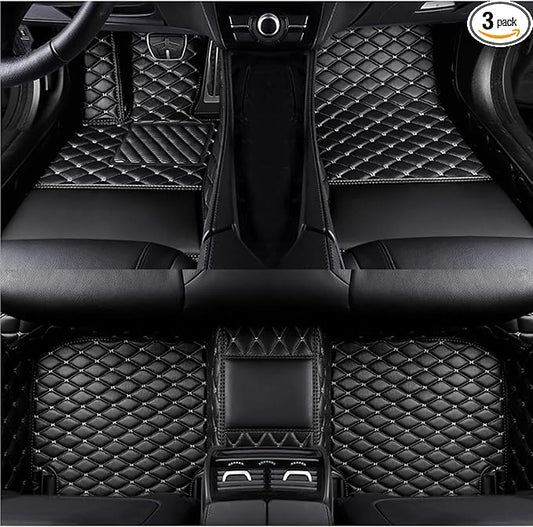 Personalized Image Printing Car Mats, Add Your Favorite Picture + Custom Text, Luxury Leather Full Set Fit Most Cars SUVs Trucks(Black/Gold)