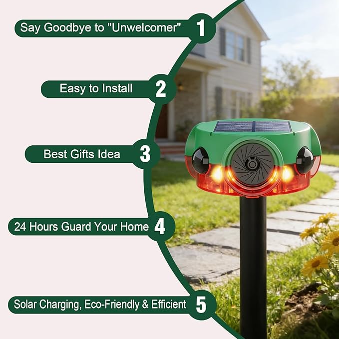 ChunHee Outdoor Motion Sensor Alarm, Barking Dog Alarm with 360° Detection, Supports Voice Recording, Adjustable Volume, 120dB Motion Activated Alarm for Home, Garden, Yard, Farm – 1 Pack
