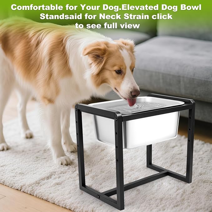 Adjustable Height Elevated Large Dog Water Bowls with Stainless Steel Bowls and Metal Stand，4-Level (8/10/12/14 Inches) Pet Bowl for Dogs for Large Medium Dogs - Durable, Easy to Clean (2gallon)