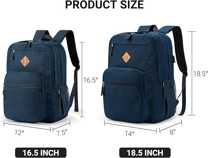 ZORFIN 36L Backpack for College, and Travel: Water Resistant Bookbag - Steel blue