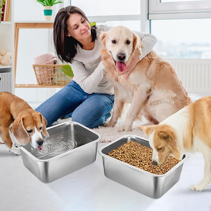 2 Pcs 3 Gallons Extra Large Dog Water Bowl, Durable Reusable Stainless Steel Dog Bowl, High Capacity Water and Food Bowl for Household with Multiple Large Dogs Indoor Outdoor