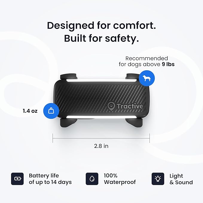 Tractive Smart Dog GPS Tracker with 6 Month Subscription | Live Pet Tracker with Virtual Fence | Vital Signs Monitoring of Heart & Respiratory Rate | Bark Monitoring | Dog Collar Attachment (Black)