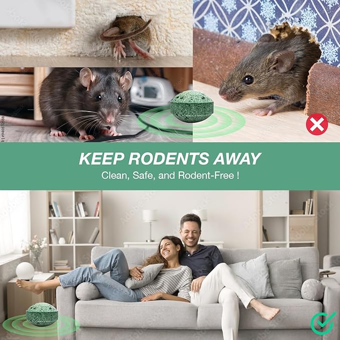 Mouse Repellent Balls: Rodent Repellent Balls - Mouse Repellent with Peppermint Oil - Natural Deterrent for Kitchen Warehouse Car - Mice Repellent for Indoor Outdoor - Safe for Pets Family - 12 PCS