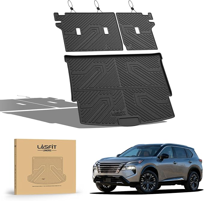 LASFIT Cargo Mat & Backrest Mats for Nissan Rogue 2026 2025 2024 2023 2022 2021, All Weather TPE Custom Fit Car Trunk Mats Cargo Liners Accessories, Black