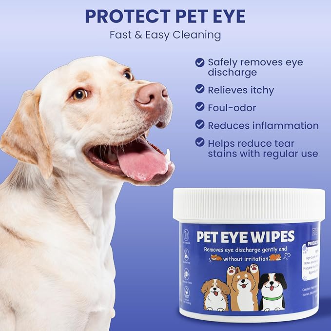Dog Eye Wipes 100 Counts, Gently Clean Eye Wipes for Dogs & Cats Textured Grooming Pet Eye Wipes for Dogs and Cats, Fight Tear Stains, Eye Debris, Discharge, Mucus Secretions with Aloe & Chamomile