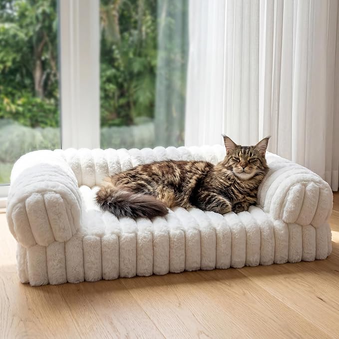 Cat Couch, Orthopedic Pet Bed, Washable Medium Pet Sofa Bed for Puppy and Small to Large Kitten with Anti-Slip Bottom, Fits Up to 65lbs Pets Cat Beds Self Warming