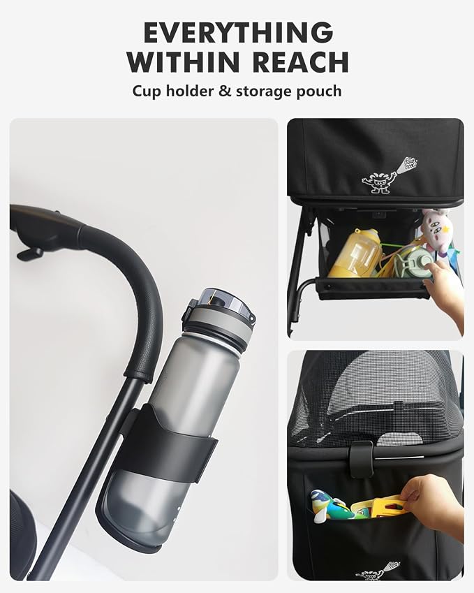 4 Wheels Pet Stroller, Dog Stroller for Small/Medium Dogs and Cats up to 33 lbs, One-Click Fold & Draggable, Removable Carrier, Zipperless Entry, Mesh Windows, Black