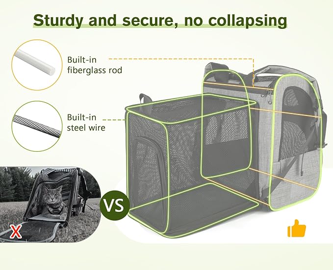 pecute Cat Backpack Carrier Expandable, Cat Backpack with Curtain | Durable Oxford Cloth, Lockable Zipper,Use for Pet Under 11 lbs to Travel