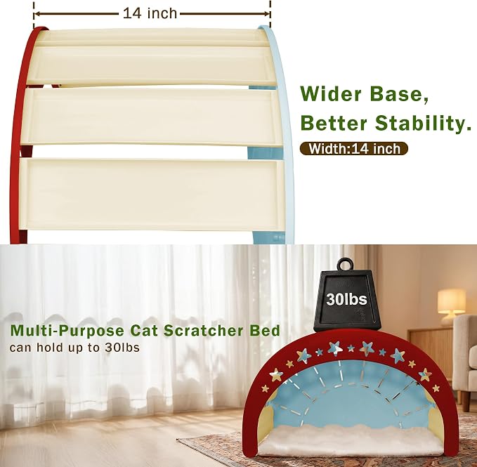 Cat Scratcher Bed, 3 in 1 Design-Bed, Scratcher, Hideaway Cave | with Elevated Sisal Pad & Reversible Fleece Mat,Sturdy HDPE Lounge for Indoor Cats, Tool-Free 30s Assembly, Supports 30 lbs