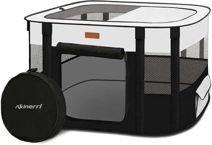 Dog Playpen - Foldable Cat Play Pens for Pubby,Kitten, Rabbit,Portable Pet Tent with Carring Bag for Indoor/Outdoor Travel Camping (Black-Large)