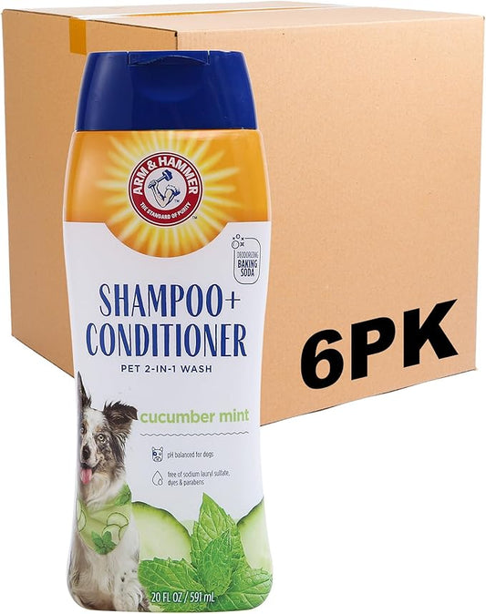 Arm and Hammer for Pets 2-in-1 Dog Shampoo and Conditioner, Cucumber Mint - Odor-Eliminating Baking Soda Formula for Clean, Fresh, Fully Conditioned Dog Coats, 20 Fl Oz - 6 Pack