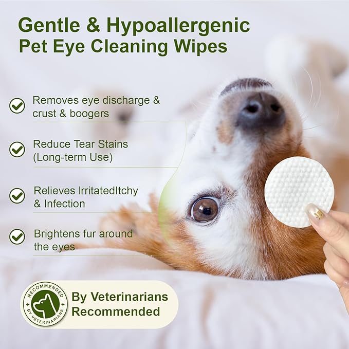 Eyes Wipes for Dogs & Cats - Gently Remove Tear Stain, Debris, Discharge, Crust - Chamomile and Honeysuckle Pet Cleaning Grooming Deodorizing Wipes Wash Cleaner for Eyes, Wrinkle, Face - 100pcs