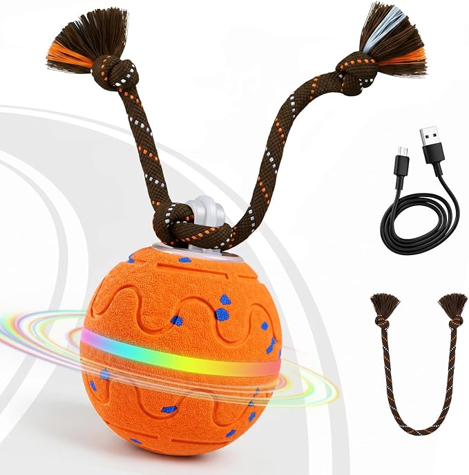 Interactive Dog Toy, Automatic Moving Dog Balls Smart Herding Ball for Dogs with Birdsong E-TPU Material, IPX7 Waterproof (Orange)