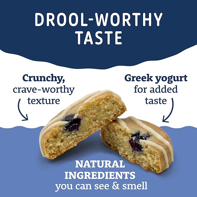Natural Balance Yo-Gut Bites Crunchy Dog Treats with Real Oats & Blueberries, Greek Yogurt Drizzle, Probiotics for Digestive Support, 4.5oz Bag