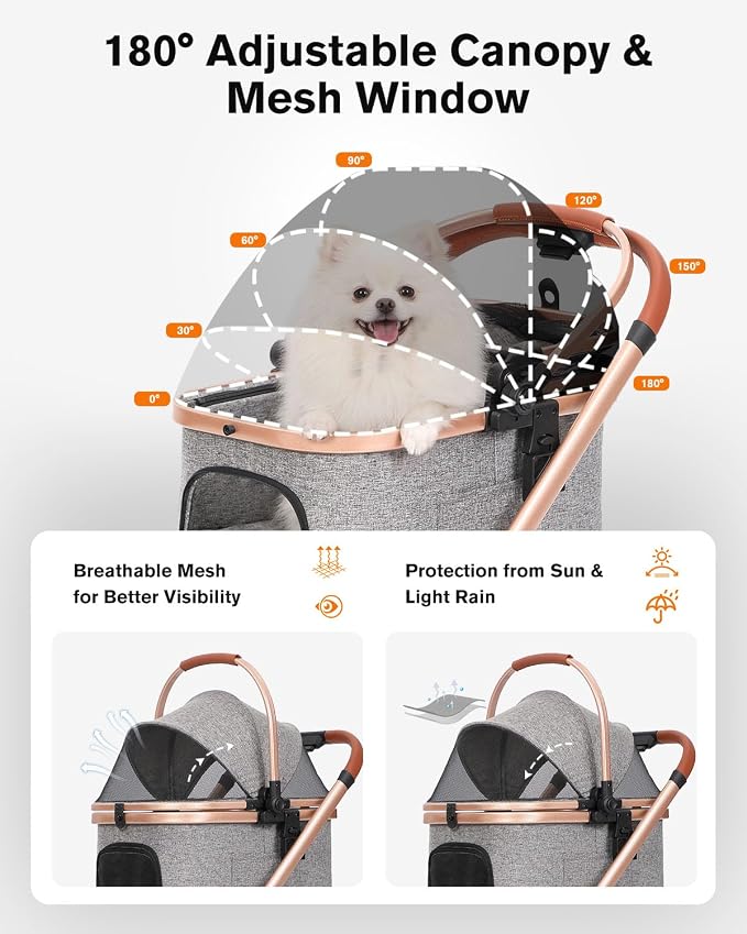 Double Pet Stroller with 2 Detachable Carriers, Shock-Absorbing | Dog & Cat Stroller for Small/Medium Pets, Convertible Car Seats, Foldable Design, 4-Wheel Smooth Ride