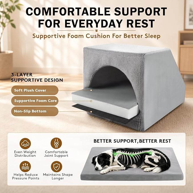Indoor Dog House for Small Dogs, Enclosed Dog Cave Bed | Washable Removable Cover, Cozy Pet House with Soft Cushion, Indoor Dog Bed for Puppies and Small Breed, 18" L x 18" W x 18" H
