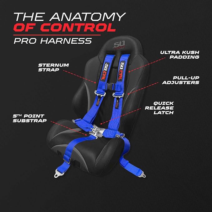1pc Blue 5 Point Harness for Bucket Seat, Latch Release, 9 Color Options, Racing Harness 5 point, Race Car, UTV, RZR [6003]