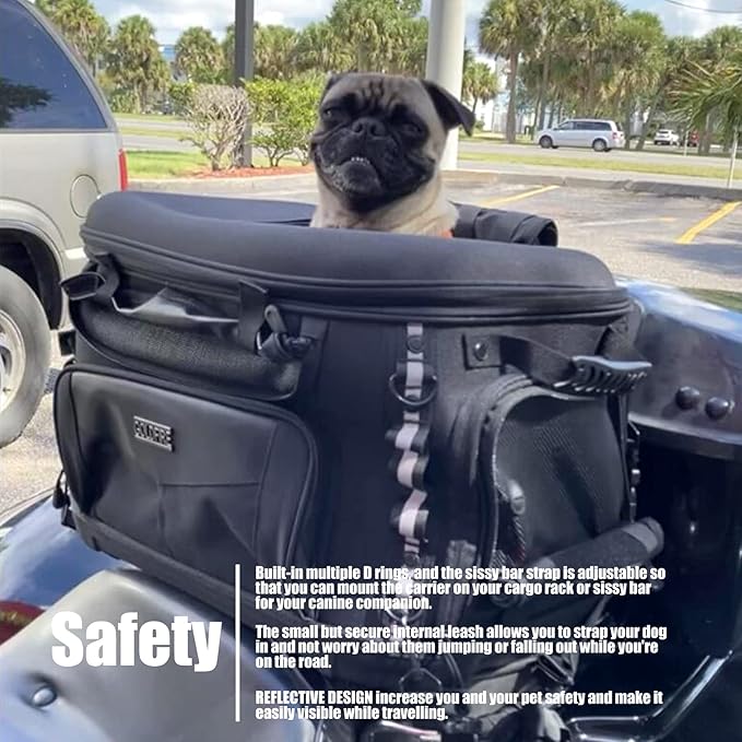 Motorcycle Dog Carrier, Portable Pet Carrier Pet Travel Bag Cat Carrier Crate for Harley Street Glide Road King Touring TrikeTriumph Tiger 900 BMW F650GS (Black)