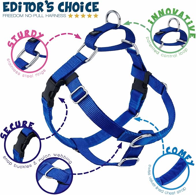2 Hounds Design Freedom No Pull Dog Harness, Adjustable Harness and Leash Set, Easy Walking & Comfortable Control, Fits Small, Medium & Large Dogs, Solid Colors, Made in USA, 1" LG, Royal Blue