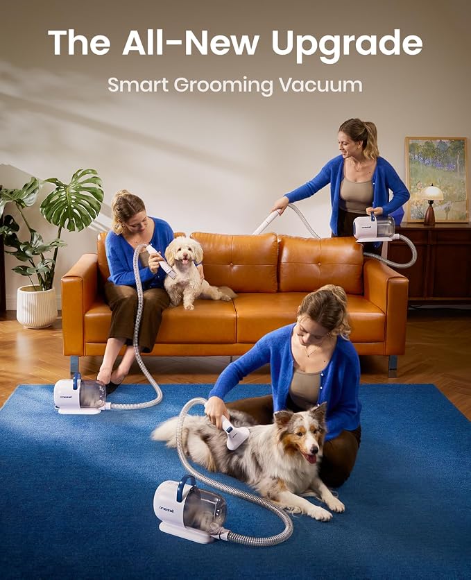 oneisall Dog Grooming Vacuum - 15000Pa Suction, Captures 99% Pet Hair to Reduce Shedding, Dog Grooming Clippers & Quiet Brush (≤59dB) with 4 Accessories, 2L Dust Canister for Home Cleaning | 15000Pa Suction Power, Dog Grooming Kit, Low Noise≤59dB, Clip...