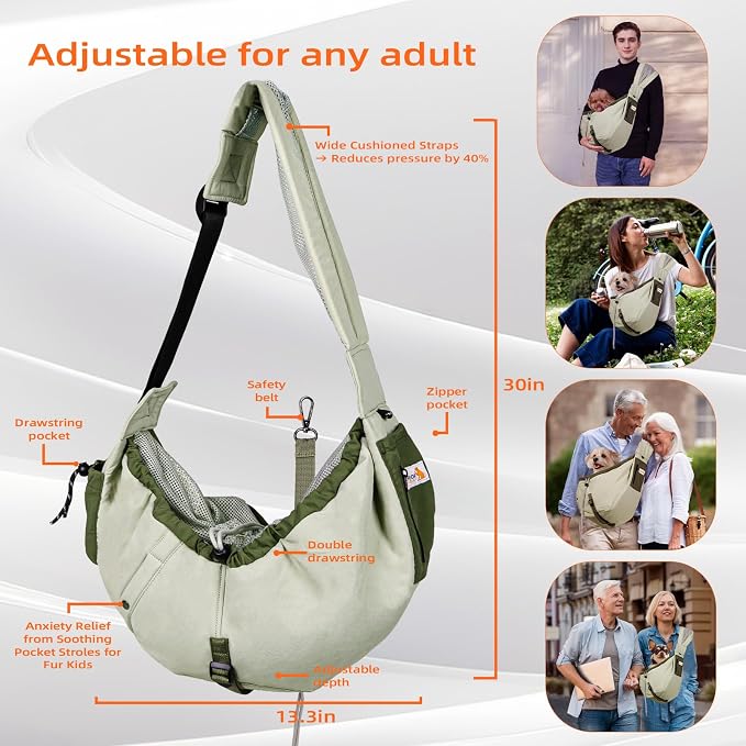 Dog Carrier Sling, Dog Carriers for Small Dogs Up to 20lbs,Army-Green | Puppy Sling, Cross Body Carrying Bag, Soft Front Pouch, Adjustable Shoulder Strap, Breathable Mesh Pet Backpack for Hiking