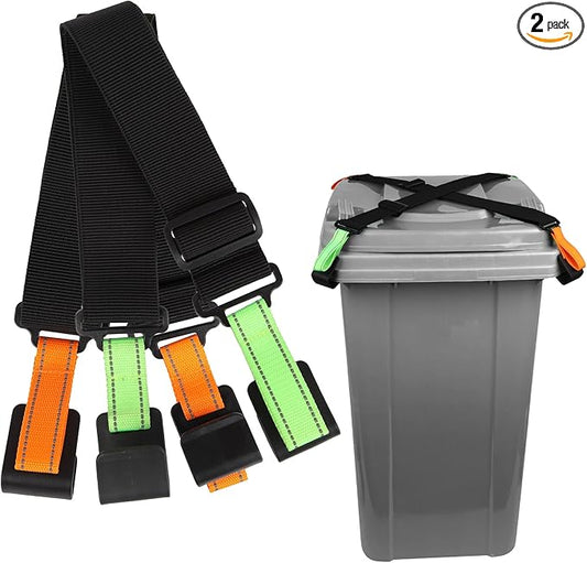 Trash Can Locks for Animals, 2 Pack Adjustable Garbage Can Locks with Reflective Strips, Trash Bin Locks for Animals, Raccoon and Animal Proof, Prevent Odor from Spreading, Fits Multiple Sizes Cans