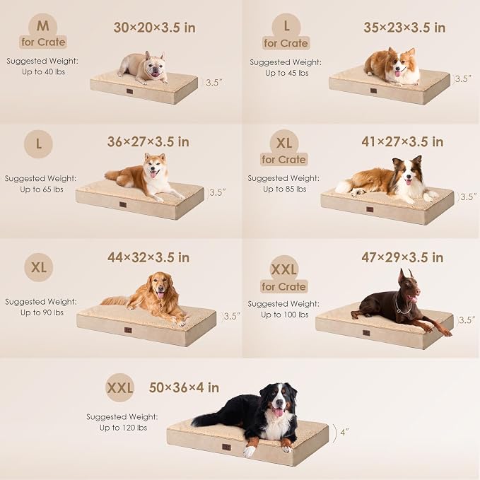 EHEYCIGA Orthopedic Dog Bed Large with Removable Washable Cover, 44IN Khaki | Egg Crate Foam Support, Durable Oxford fabric, Non-Slip Bottom, Machine Washable, Soft Waterproof Plush Pet Bed Mat For Crate