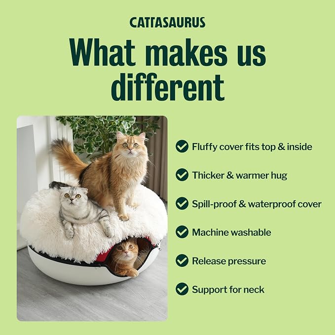 Peekaboo Cat Cave for Multiple & Large Cats Up to 30-45 Lbs, Fluffy Cat Beds & Furniture, Scratch Detachable & Washable Tunnel Bed, Comfy Donut Bed (Ruby Snowball, Large (Calming))