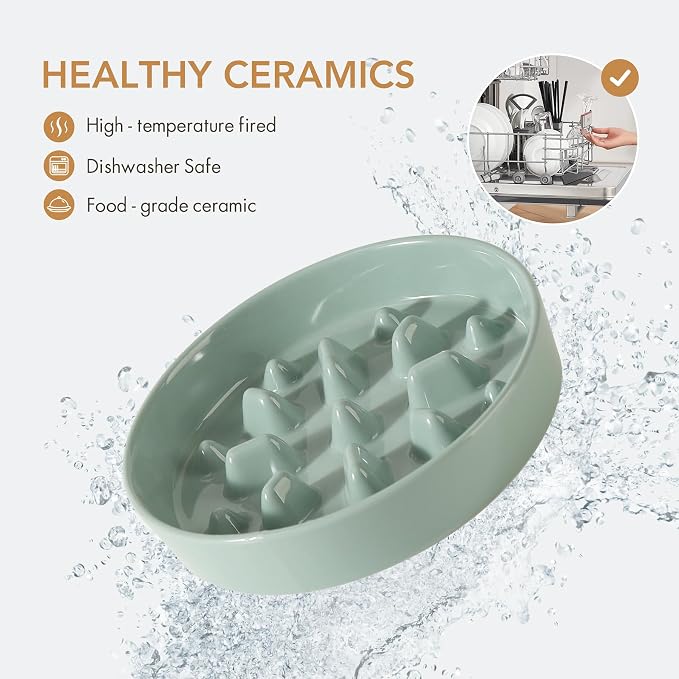 Havniva Dog Bowls Slow Feeder, Ceramic Slow Feeder Dog Bowls for Fast Eater | 1.6 Cups Dog Food Bowl Puzzle Feeder, Slow Feeding Bowls for Medium Breed, Non-Slip Base, Anti-Choking