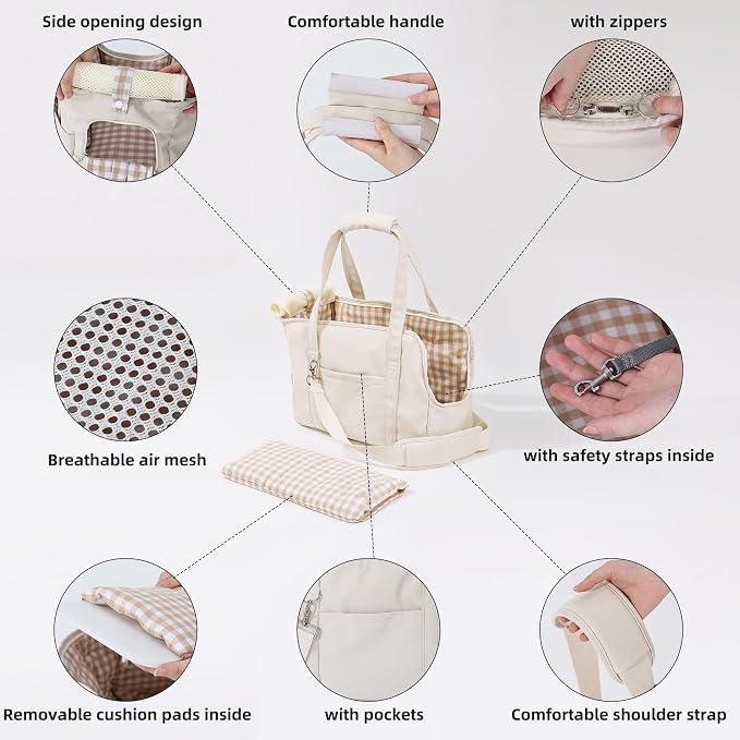 Casual Crossbody Bag for Pets, Hands-Free Shoulder Pet Bag | Fully Openable Sunroof Cover with Mesh Window, Pet Carrier Purse for Small Dogs and Cats (Can Hold 10 Pounds)