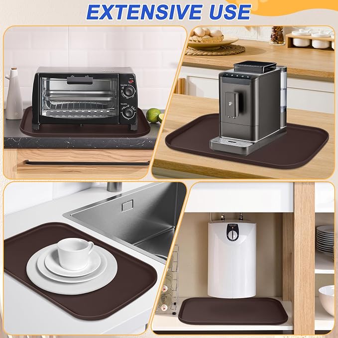 SMILOOL Waterproof Silicone Pet Food Mat with Raised Edge for Dog & Cat | 24" x 16" Non-Slip Pet Feeding Mats with Lip for Food & Water Bowl, Food Grade, Easy Cleaning, Dark Brown