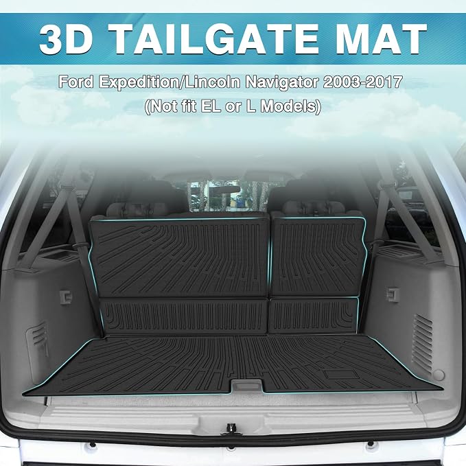 Mixsuper Cargo Liner for Ford Expedition/Lincoln Navigator 2003-2017 (Not fit EL or L Models), All Weather Trunk Mat Backrest Mat TPE Back Seat Cover Protector for Expedition/Navigator Accessories