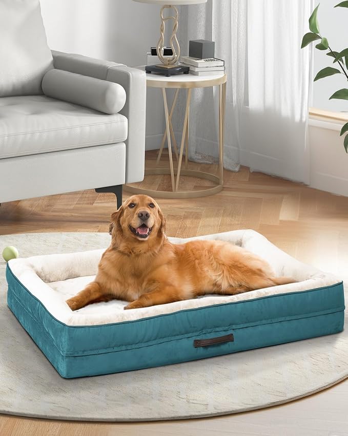 Upvilla Orthopedic Dog Bed XL, Four-Sided Dog Sofa, Washable Cover, Blue | Removable Waterproof Dog Bed Cover, Egg-Crate Orthopedic Foam, Built-In Carry Handle, Indoor Large Pet Beds, Cat Beds