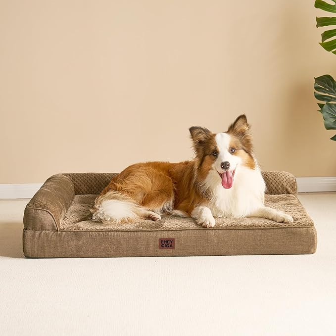 EHEYCIGA Memory Foam Dog Bed Large Size Dogs, Orthopedic Dog Bed Large with Washable Removable Cover, Waterproof Pet Sofa Couch with Nonskid Bottom, 36x27x6, Camel | Washable Removable Cover, Waterproof Flat Pet Sofa Couch with Nonskid Bottom, 36x27x6