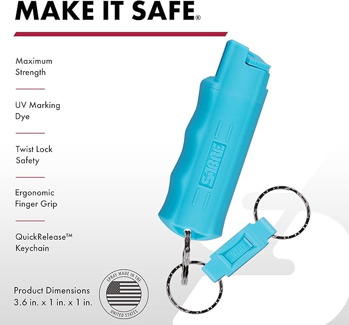 Sabre Pepper Spray - Quick Release Keychain for Easy Carry & Fast Access, Max Police Strength Self Defense OC Spray with UV Dye, 10 Sec. Spray Time, Finger Grip - Faster Aim, 0.54 fl oz,Secure Safety