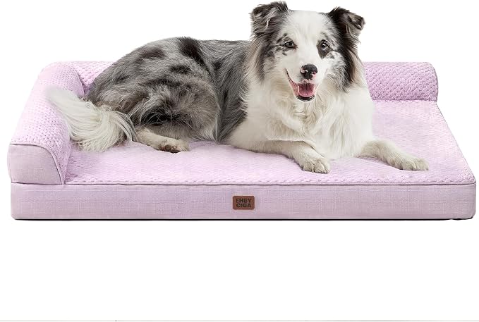 EHEYCIGA Memory Foam Dog Bed for Crate, L Plus Orthopedic Dog Bed, Lilac | Washable Removable Cover, Waterproof Flat Pet Sofa Couch with Nonskid Bottom, 41x27x6.5