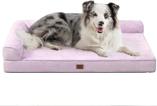 EHEYCIGA Memory Foam Dog Bed for Crate, L Plus Orthopedic Dog Bed, Lilac | Washable Removable Cover, Waterproof Flat Pet Sofa Couch with Nonskid Bottom, 41x27x6.5