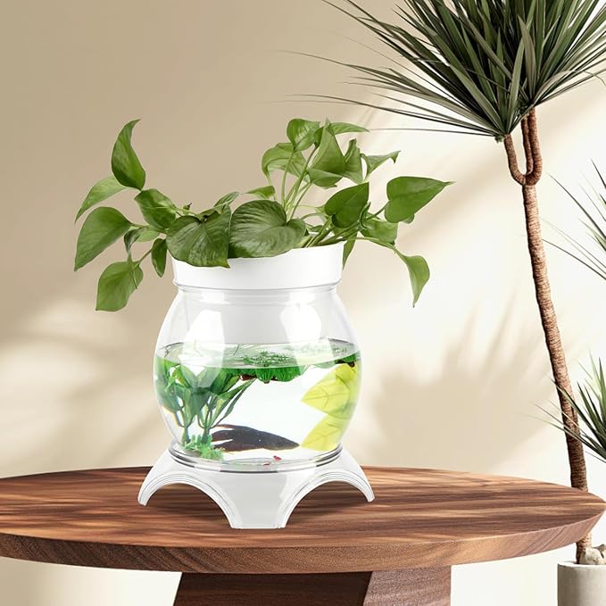 3 Gallon PET Aquaponic Betta Fish Tank Aquaponic with Base and Top, Large Bowl Shatterproof Aquarium Fish Tank with Clear Clarity for Terrarium, Flower Vase Centerpiece Present for Fish Lovers