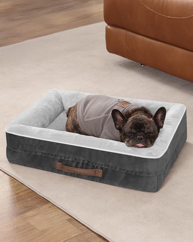 Upvilla Orthopedic Dog Bed, Four-Sided Small Dog Sofa, Washable Cover Gray | Removable Waterproof Dog Bed Cover, Egg-Crate Orthopedic Foam, Built-In Carry Handle, Indoor Small Pet Beds, Cat Beds