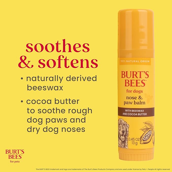 Burt's Bees for Pets Nose and Paw Balm with Beeswax & Cocoa Butter, 100% Natural Origin Dog Paw Pad Balm for Dry Cracked Paws & Noses, pH Balanced, Paraben & Sulfate Free, Made in the USA, 0.45 Oz
