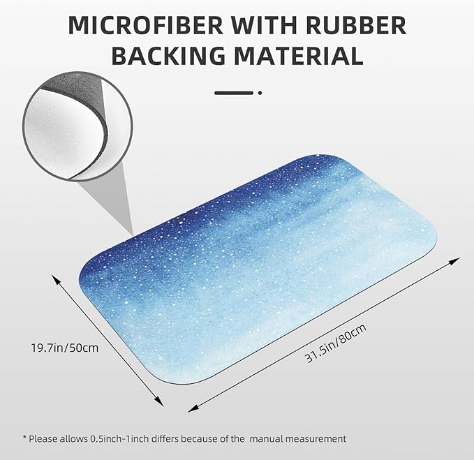 Door Mat, Winter Quick Dry Bath Mat, Christmas Falling Snow Splashes Stains of Watercolor, 31.4" W x 19.6" L, Multi-Purpose Rubber Floor Mat,Blue