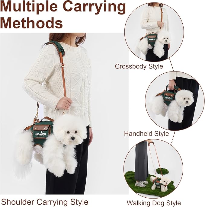 Wakytu Dog Lift Harness Dog Carrier Sling for Small Dogs & Cats,XS | stylish puppy sling carrier with handle & pocket,adjustable leash,walking & travel